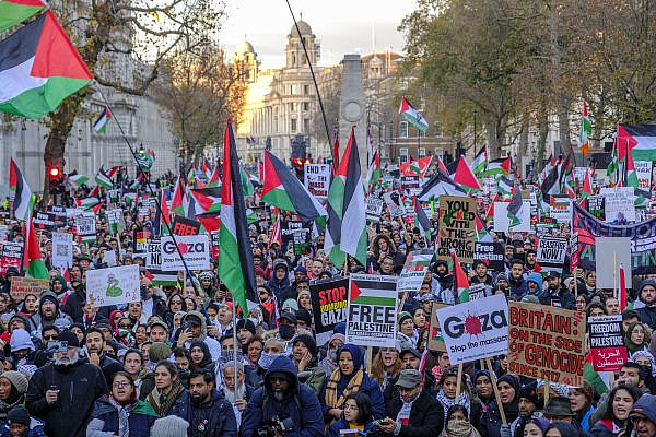 Hundreds of thousands march in support of Palestinians during a rally in London, November 15, 2023. (Jess Hurd)
