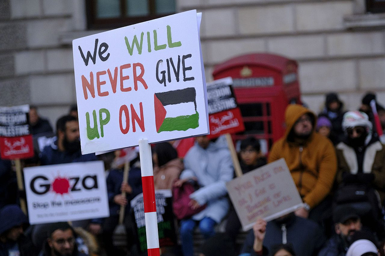 Protesters at a march in support of Palestinians in London, November 25, 2023. (Jess Hurd)