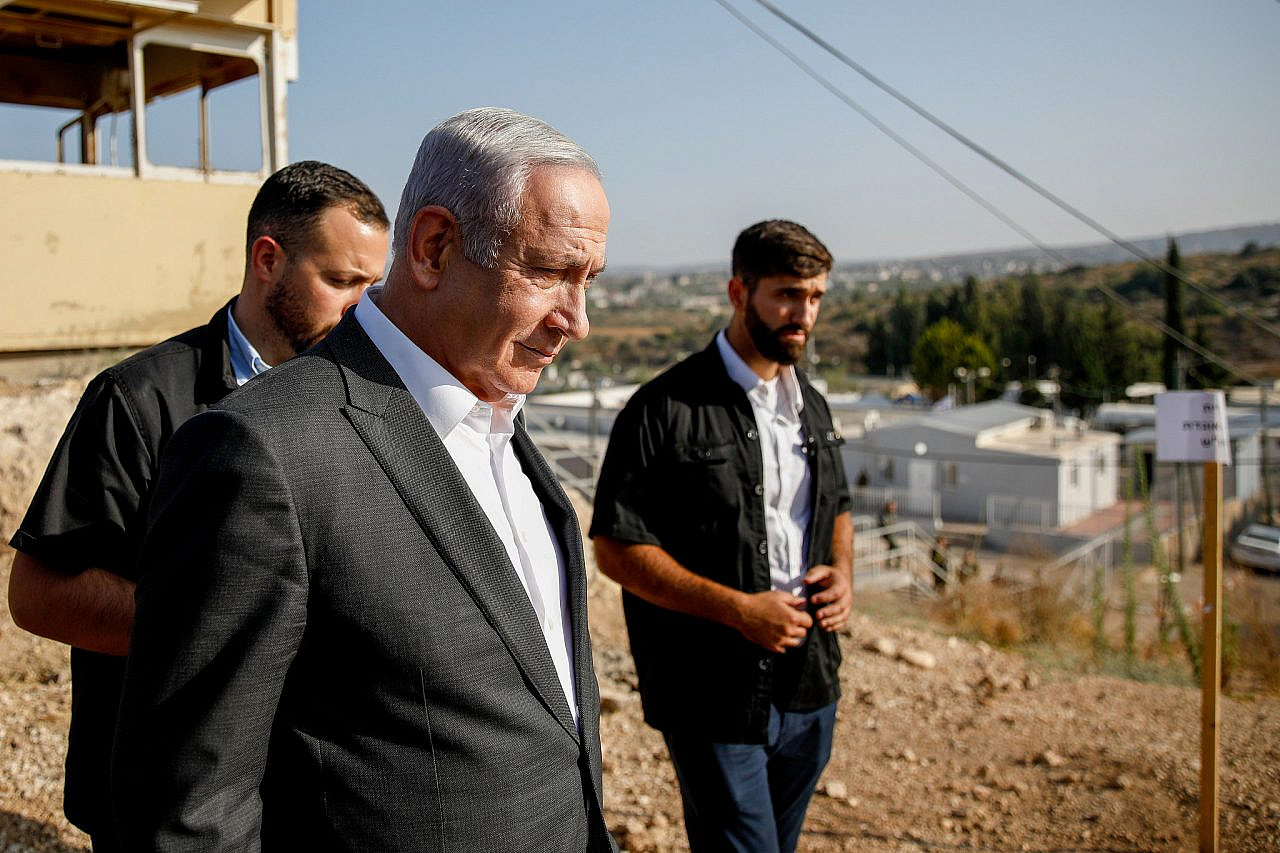 Israeli Prime Minister Benjamin Netanyahu visits an army base near the occupied West Bank city of Jenin, July 4, 2023. (Shir Torem/Flash90)