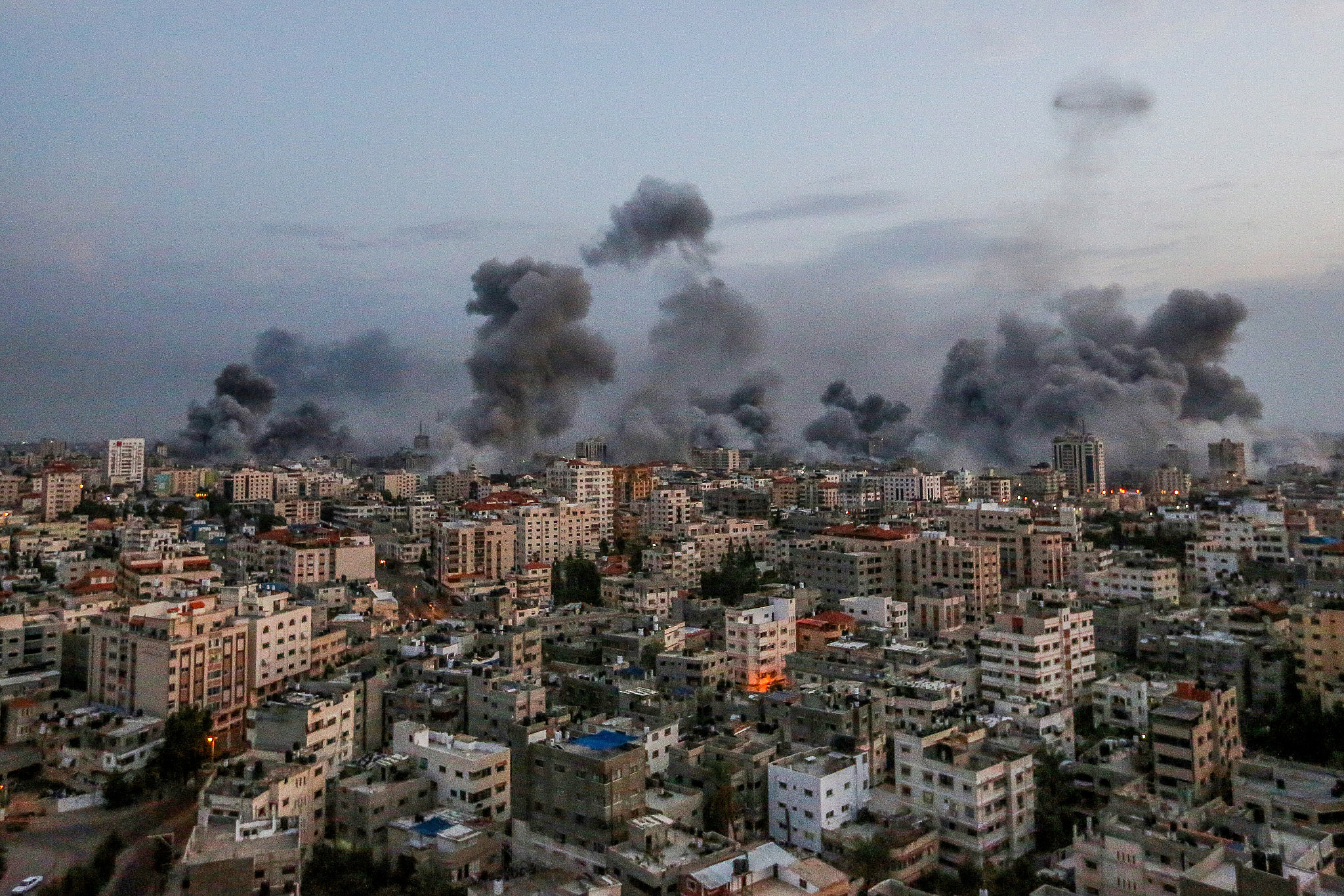 Smoke rises after Israeli airstrikes in several location in the Gaza Strip, October 9, 2023. (Atia Mohammed/Flash90)