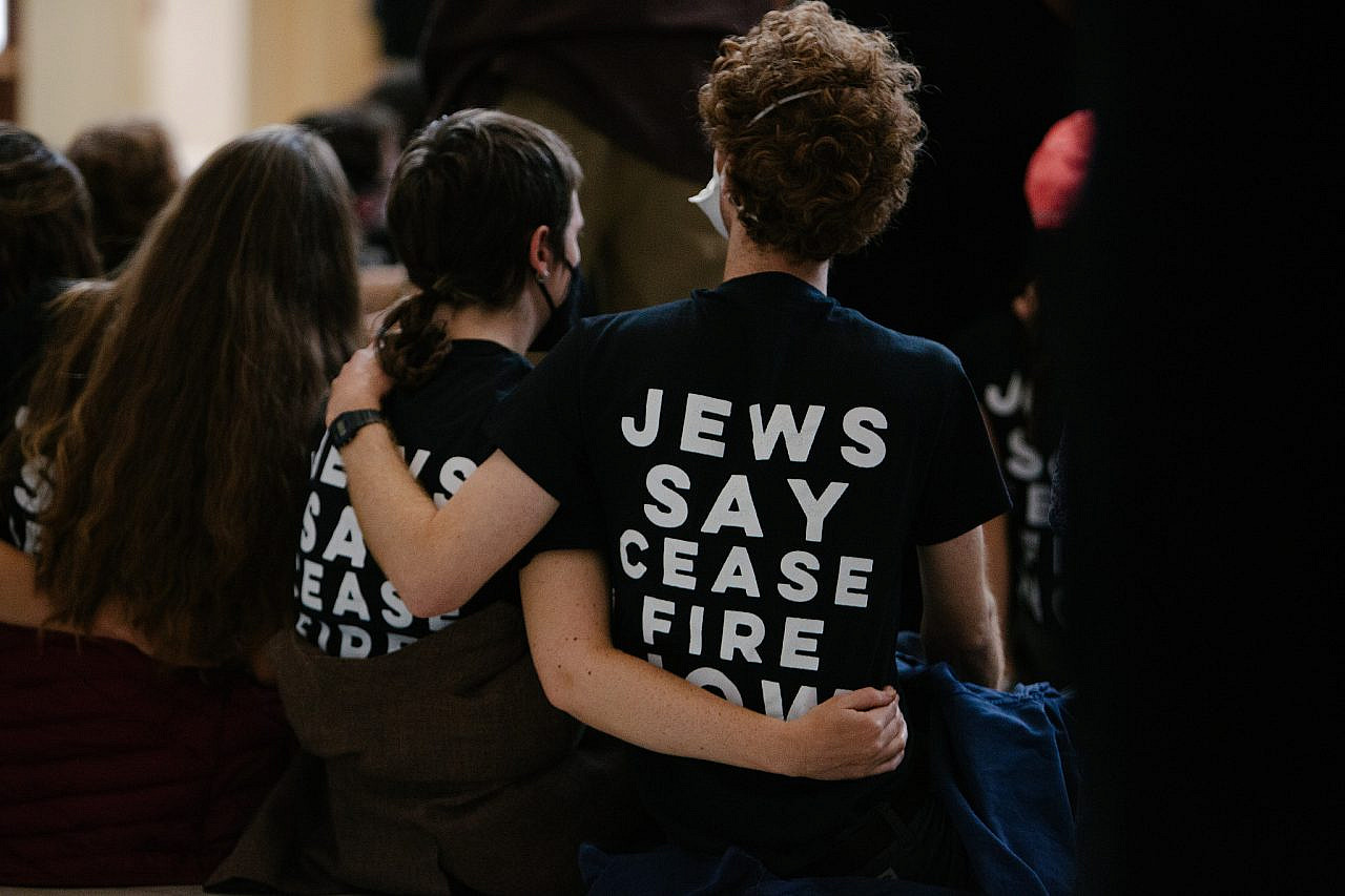 Jewish activists conduct a sit-in at the Cannon House Office Building on Capitol Hill, Washington, D.C., October 18, 2023. (Rachael Warriner)