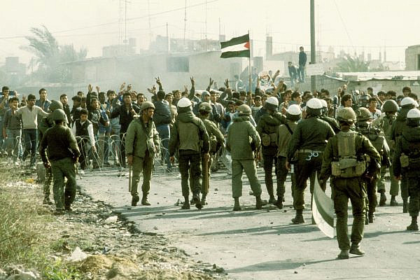 First Intifada in the Gaza Strip, 1987. (Efi Sharir/Dan Hadani Collection, The Pritzker Family National Photography Collection, The National Library of Israel)