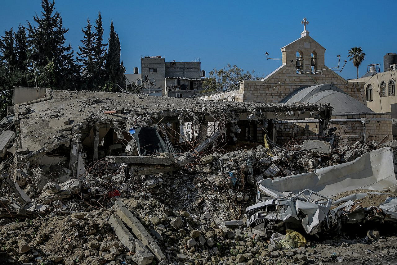 The damage in the vicinity of the Church of Saint Porphyrius, locally referred to as the “Greek Orthodox Church". (Omar El Qattaa)