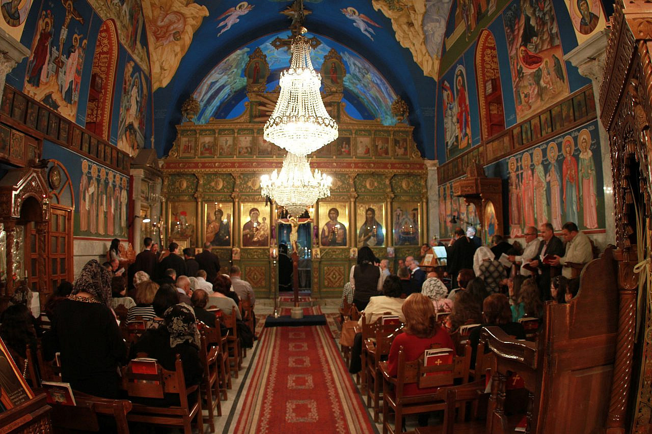 A mass at the Church of Saint Porphyrius, locally referred to as the “Greek Orthodox Church”, in Gaza City. (Omar El Qattaa)