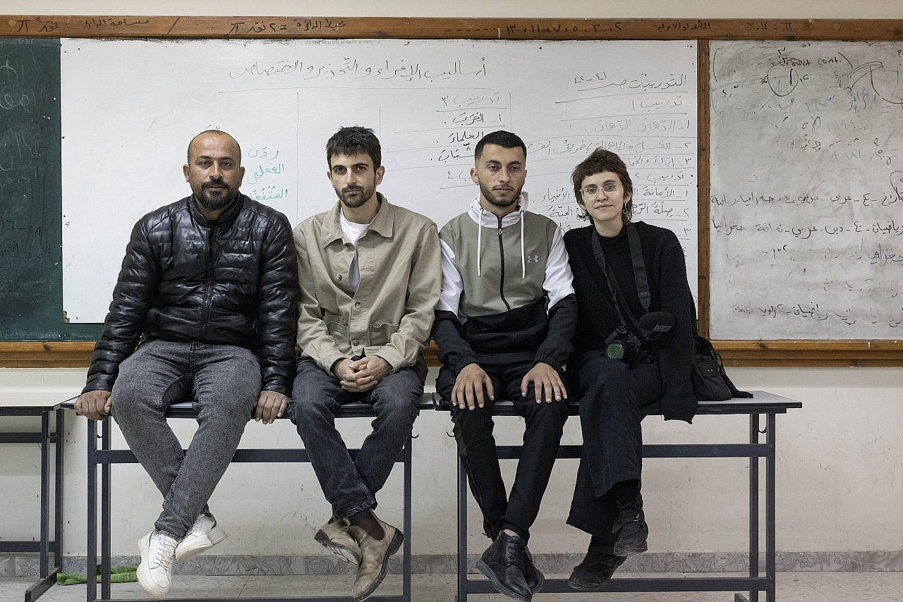 The producers of “No Other Land”, from left to right: Hamdan Ballal Al-Huraini, Yuval Abraham, Basel Adra, and Rachel Szor. (Oren Ziv)