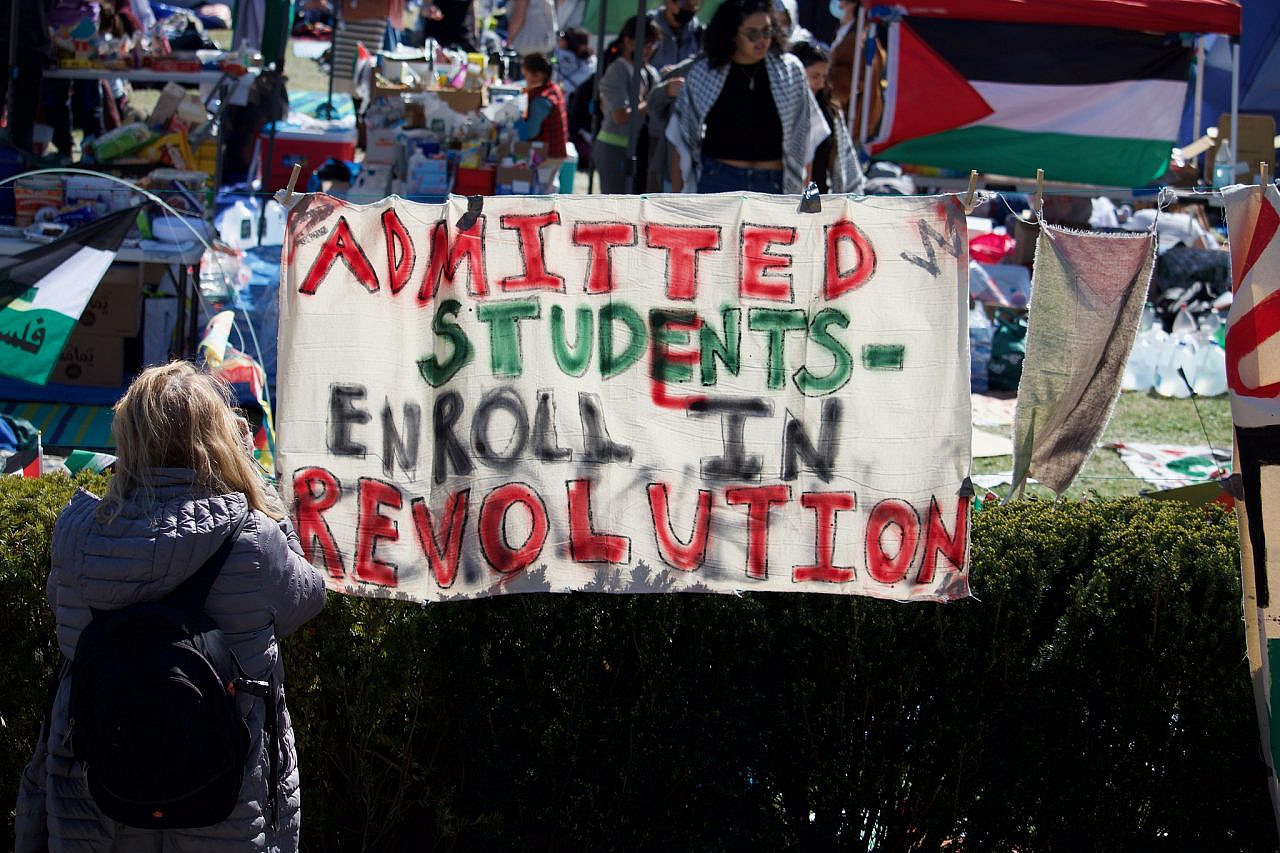 A protest encampment for Palestine at Columbia University, New York, April 23, 2024. (Pamela Drew/CC BY-NC 2.0 DEED)