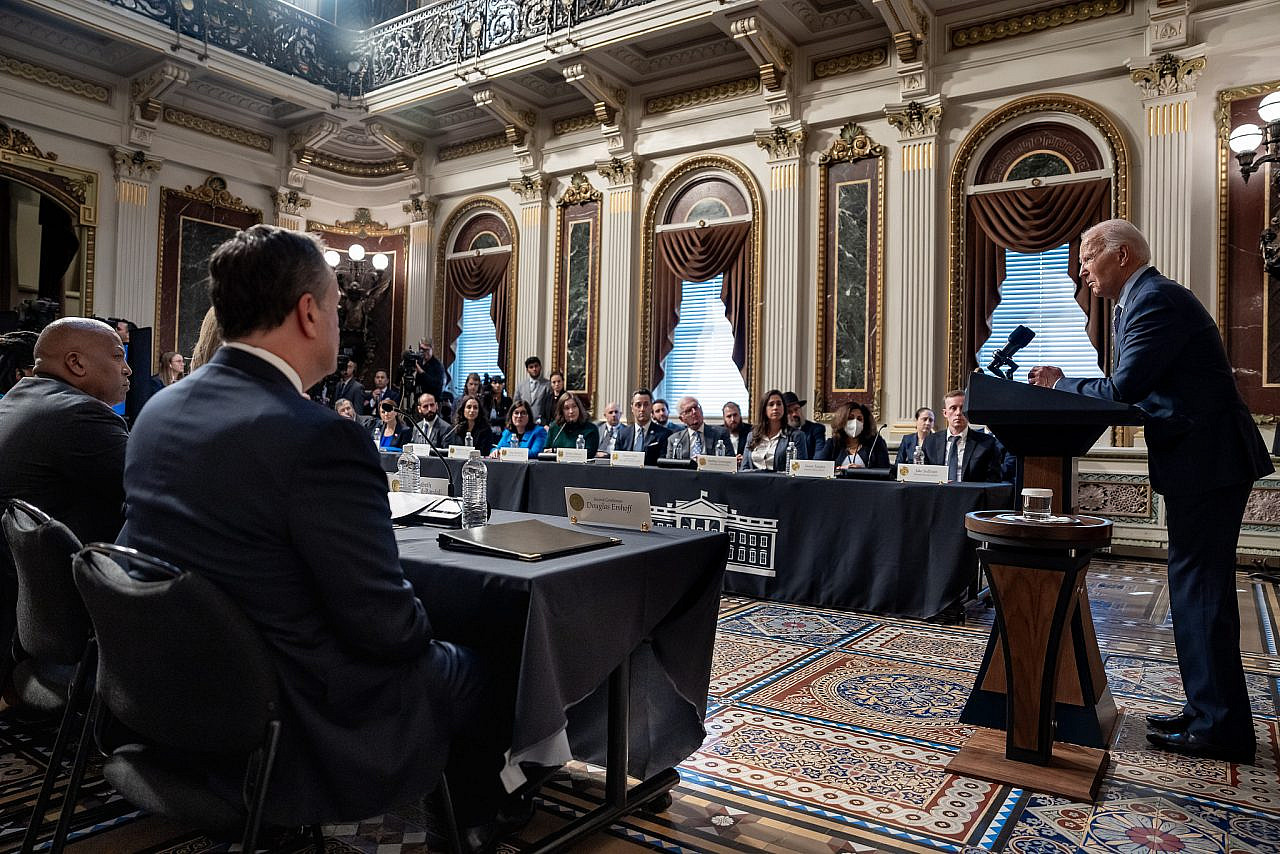 President Joe Biden addresses a group of Jewish community leaders about his support for Israel and his work to combat antisemitism at the White House, Washington, DC, United States, October 11, 2023. (Official White House Photo by Adam Schultz)