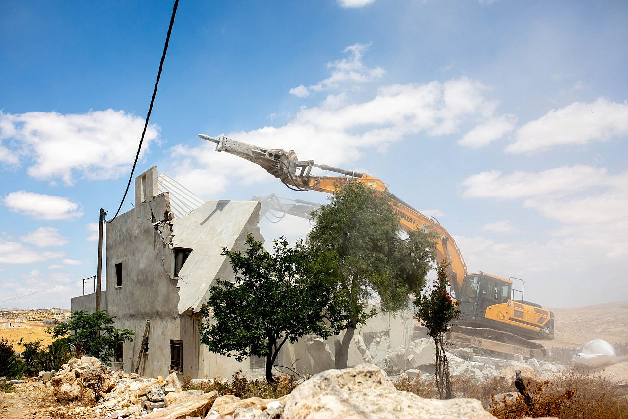 The Israeli army demolishes Shouq's family's home in Al-Jawaya, May 7, 2024 (Emily Glick).