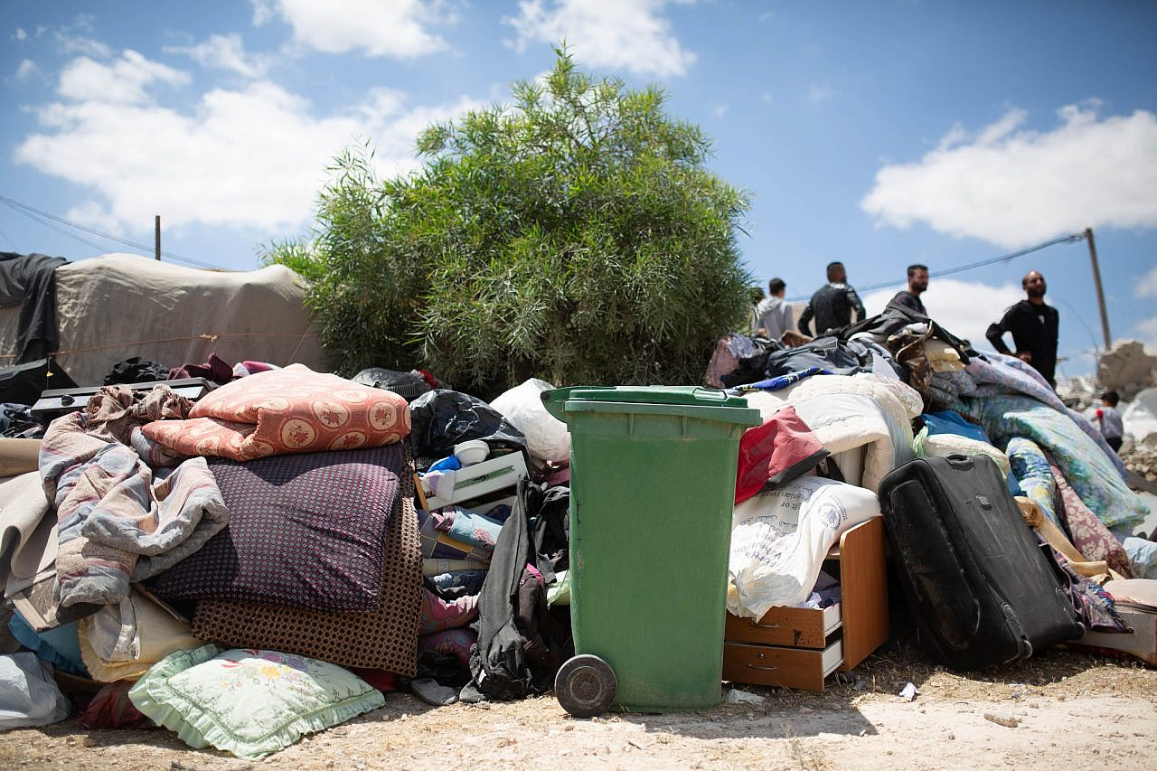 The contents of Shoug's family home in Al-Jawaya, which the Israeli Civil Administration emptied before they demolished the house entirely, May 7, 2024 (Emily Glick)