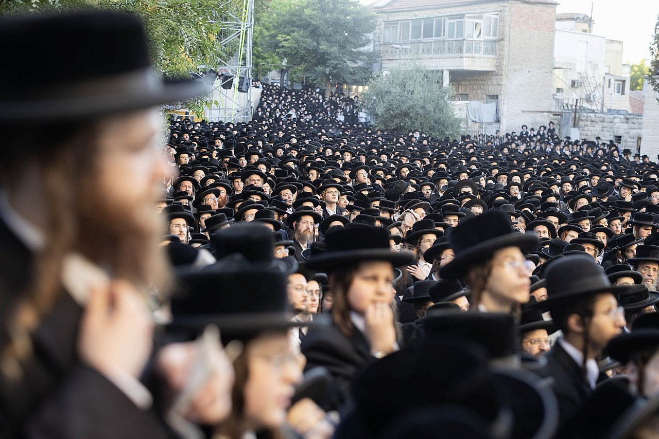 Thousands of Haredi Jews participate in a protest against mandatory conscription into the Israeli army, Jerusalem, June 30, 2024. (Oren Ziv)