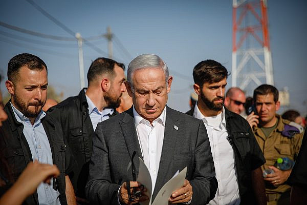 Israeli Prime Minister Benjamin Netanyahu visits an army base near the occupied West Bank city of Jenin, July 4, 2023. (Shir Torem/Flash90)