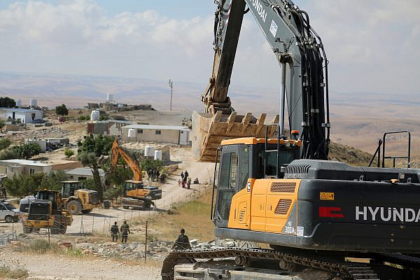 Israeli forces carry out demolitions in the Palestinian village of Khalet al-Daba, in Masafer Yatta, southern West Bank, May 5, 2025. (Mosab Shawer/Activestills)