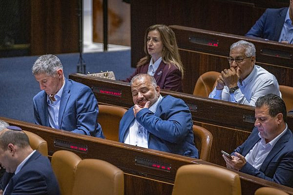 Ra'am head Mansour Abbas attends a session in the assembly hall of the Israeli parliament. May 16, 2022. (Olivier Fitoussi/FLASH90)