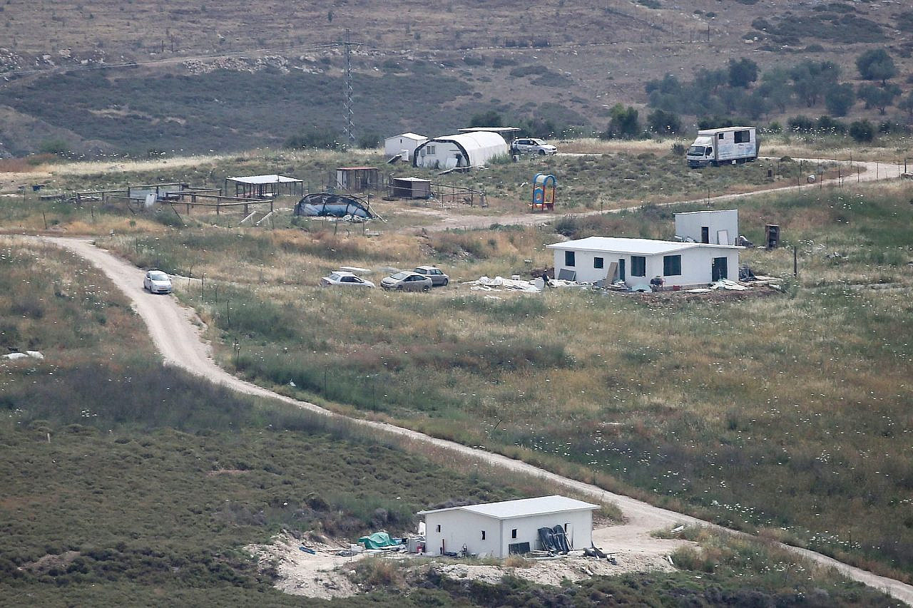 An Illegal Israeli outpost near the archeological site of Sebastia, near the West Bank city of Nablus, May 12, 2025. (Nasser Ishtayeh/Flash90)