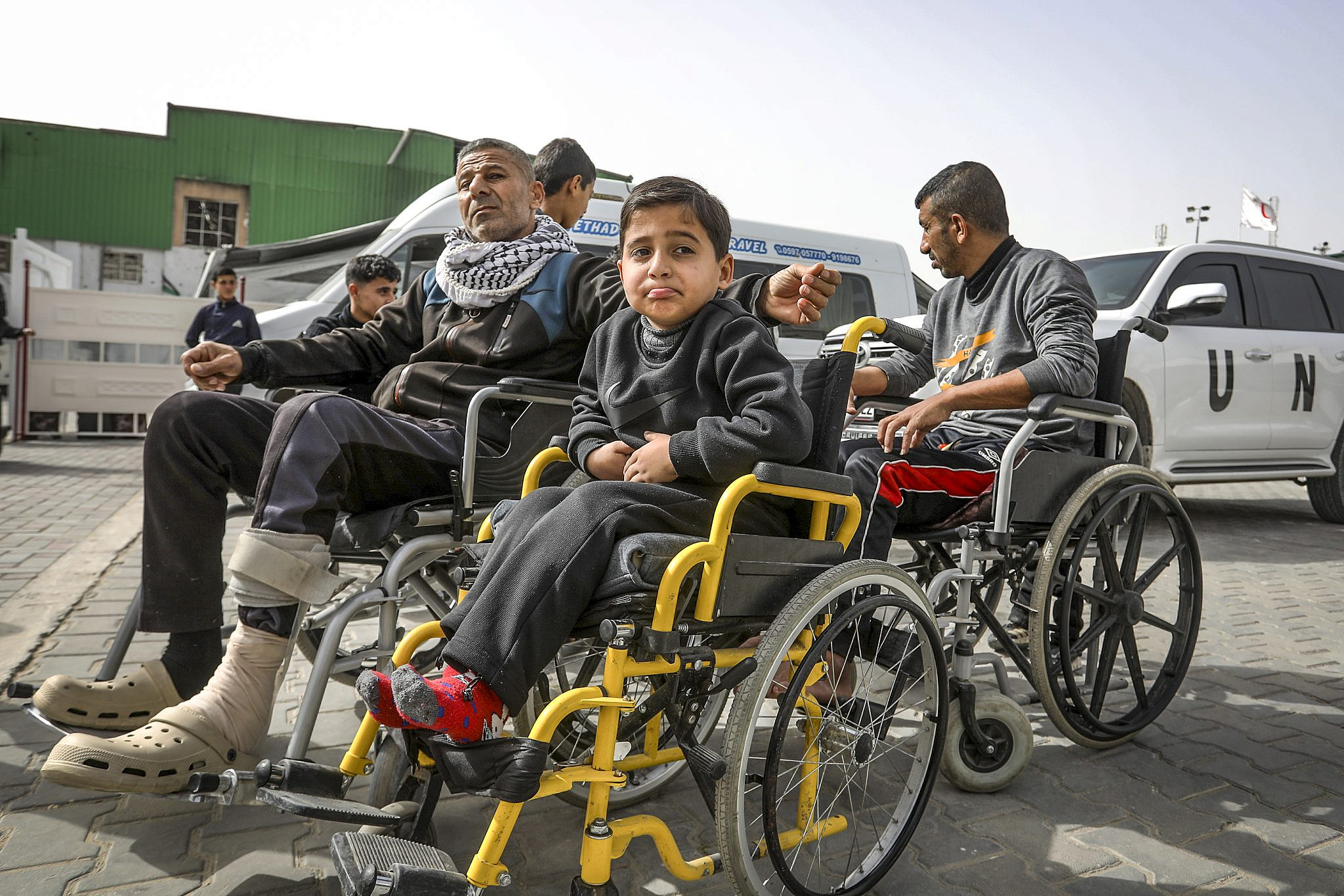 Palestinian patients wait in the grounds of the Red Crescent Hospital to be evacuated from the Gaza Strip via the Rafah Crossing with Egypt for medical treatment abroad, Khan Younis, southern Gaza Strip, February 2, 2026. (Abed Rahim Khatib/Flash90) Palestinian patients wait in the grounds of the Red Crescent Hospital to be evacuated from the Gaza Strip via the Rafah Crossing with Egypt for medical treatment abroad, Khan Younis, southern Gaza Strip, February 2, 2026. (Abed Rahim Khatib/Flash90)