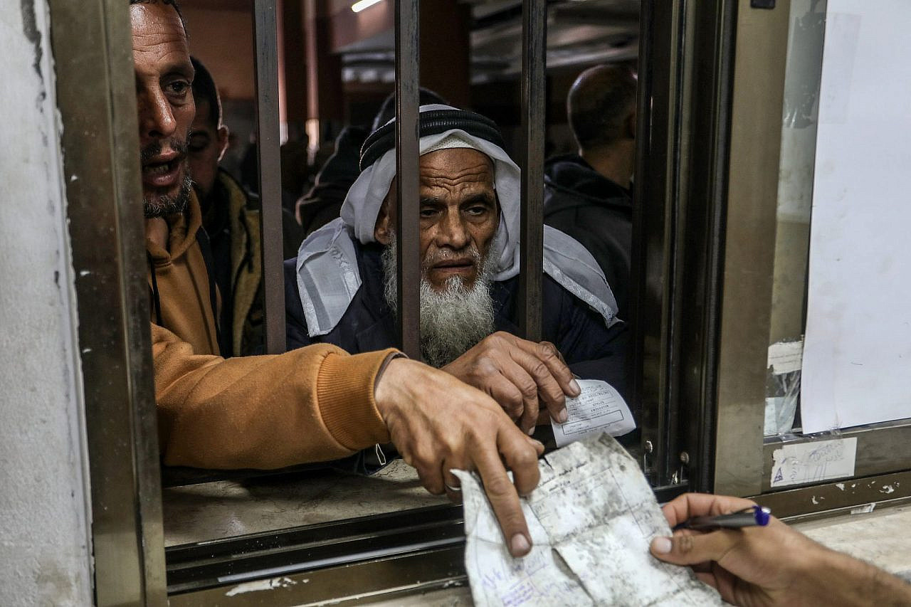 Sick and wounded Palestinians wait at the medical referrals department of Nasser Medical Complex seeking treatment abroad via the Rafah Crossing with Egypt, Khan Younis, southern Gaza Strip, February 3, 2026. (Abed Rahim Khatib/Flash90)