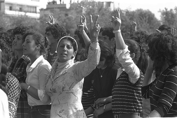 Young Palestinians march from Sakhnin to Deir Hanna during a Land Day rally, northern Israel, March 30, 1983. (GPO)