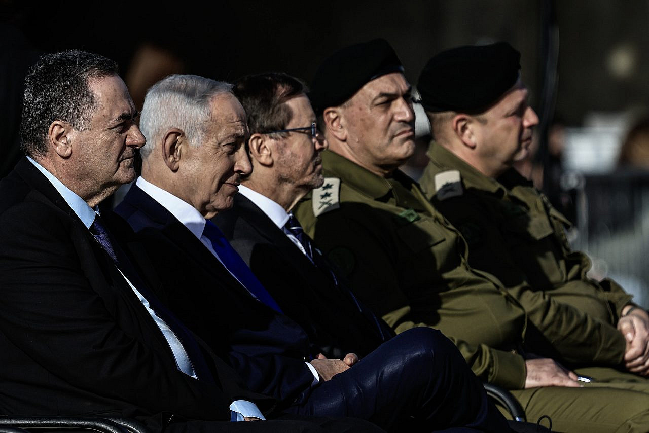 Israeli Prime Minister Benjamin Netanyahu attends an officers course graduation ceremony at an IDF officer school, February 19, 2026. (Tsafrir Abayov/Flash90)