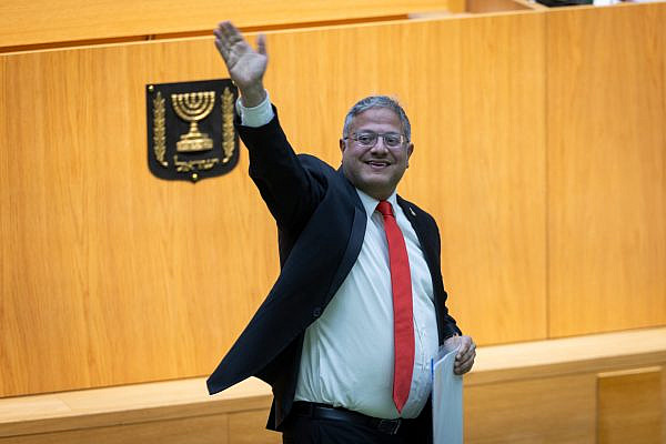Israeli National Security Minister Itamar Ben Gvir during the vote to pass the death penalty law in the Knesset, in Jerusalem, March 30, 2026. (Chaim Goldberg/Flash90)
