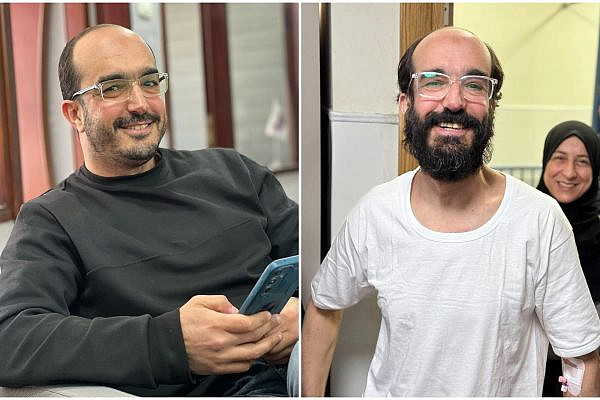 Journalist Samir Amin-Khuwaira of Nablus before and after spending nine months in administrative detention following a nighttime arrest at his home in April 2025. (Courtesy of the family)