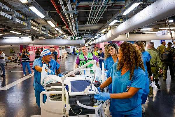 Medical staff at the underground level of Rambam Hospital in Haifa, September 2, 2024. (Chaim Goldberg/Flash90)