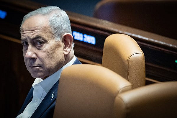 Israeli Prime Minister Benjamin Netanyahu attends a vote at the plenum hall of the Knesset, Jerusalem, July 16, 2026. (Yonatan Sindel/Flash90)