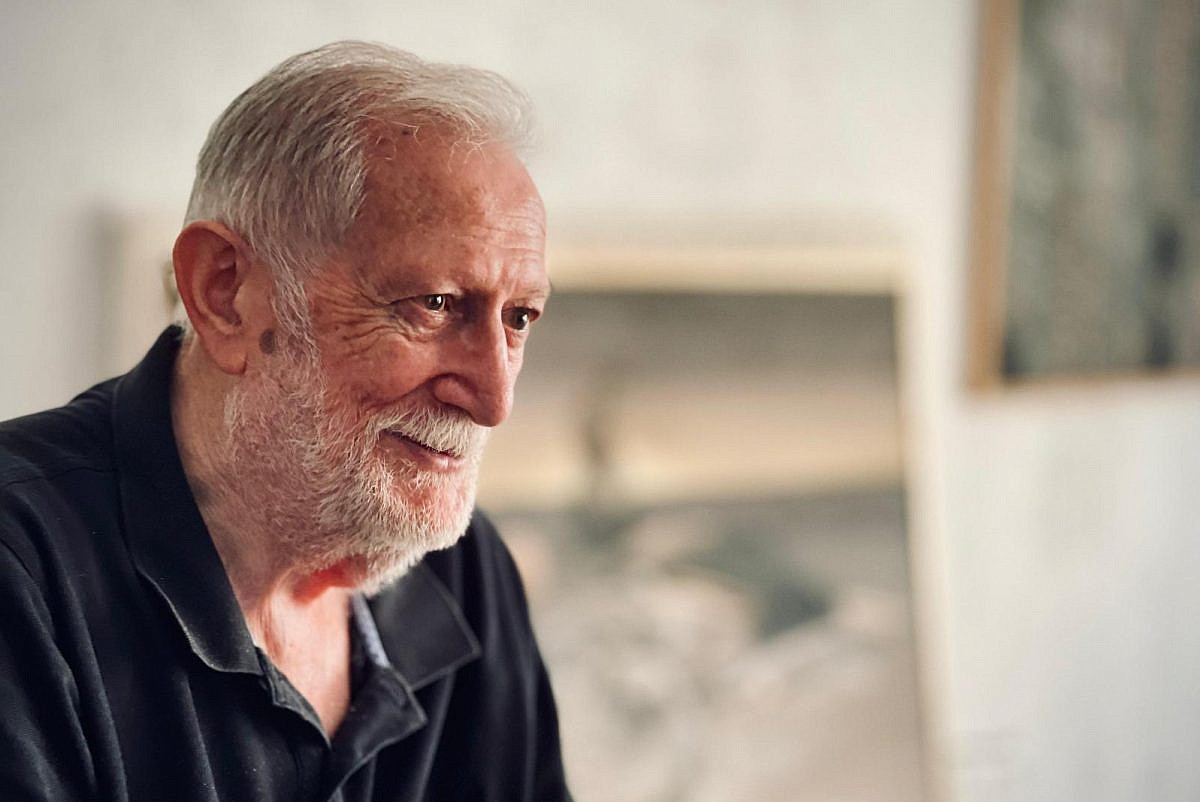 Sliman Mansour in his studio in Al-Bireh, occupied West Bank, July 25, 2024. (Thomas Dallal)