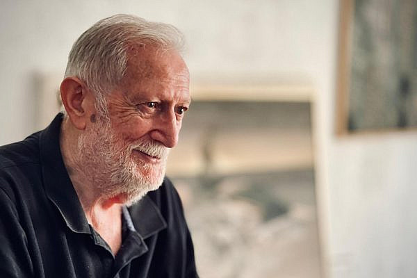 Sliman Mansour in his studio in Al-Bireh, occupied West Bank, July 25, 2024. (Thomas Dallal)