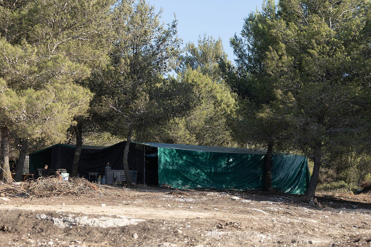 Tents erected as part of a new Israeli settler outpost next to the Palestinian town of Majd Al-Krum in the Galilee, northern Israel, September 13, 2026. (Oren Ziv)