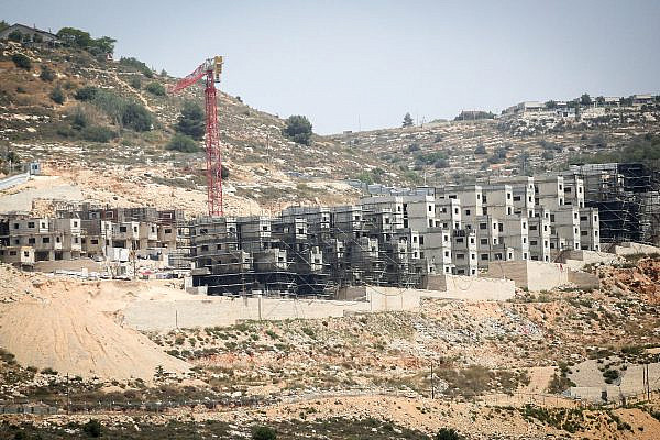New buildings under construction in the Israeli settlement of Aliyah, south of Nablus in the occupied West Bank, May 21, 2025. (Nasser Ishtayeh/Flash90)