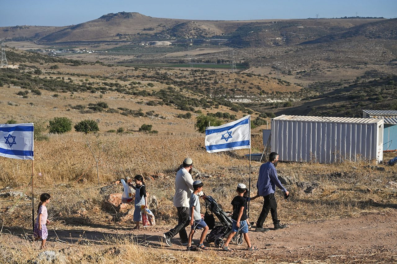Jewish Israelis attend an event marking the fourth anniversary of the establishment of the Ramat Arbel settlement in the Lower Galilee, northern Israel, July 26, 2026. (Michael Giladi/Flash90)