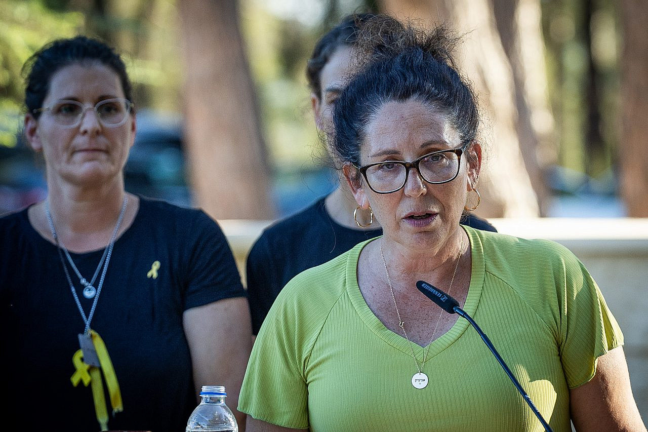 Released hostage Liat Atzili attends a memorial ceremony for late President Shimon Peres, at the Mount Herzl cemetery in Jerusalem, September 4, 2024. (Yonatan Sindel/Flash90)