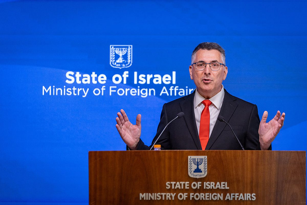 Israeli Foreign Minister Gideon Saar holds a press conference at the Foreign Ministry in Jerusalem, September 8, 2026. (Chaim Goldberg/Flash90) Israeli Foreign Minister Gideon Saar holds a press conference at the Foreign Ministry in Jerusalem, September 8, 2026. (Chaim Goldberg/Flash90)